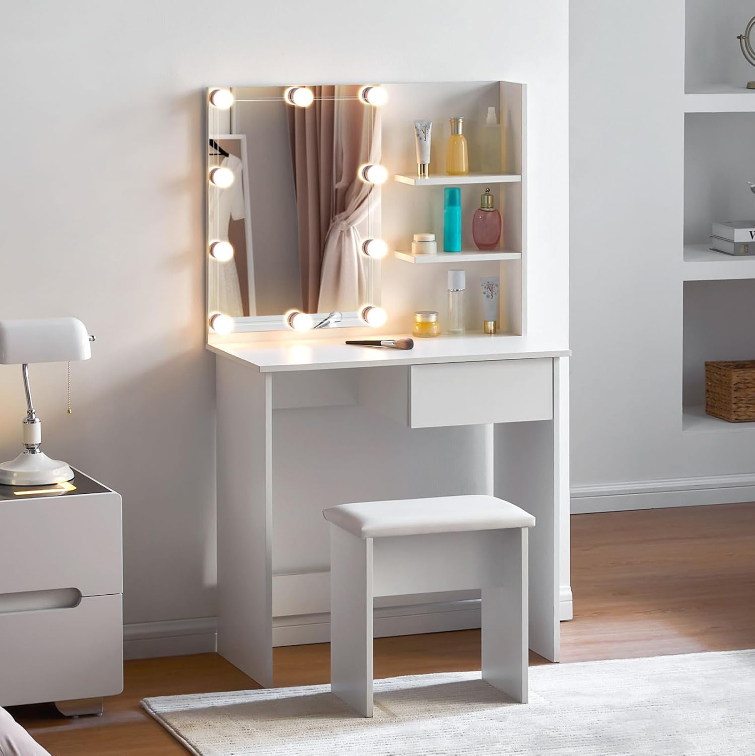 ΤΟΥΑΛΕΤΑ ΜΕ ΦΩΤΙΣΜΟ LED & ΡΑΦΙΑ LAURYN HM2501.03 ΜΕΛΑΜΙΝΗ ΣΕ ΛΕΥΚΟ 75x40x134.5Υεκ - Pakobazaar
