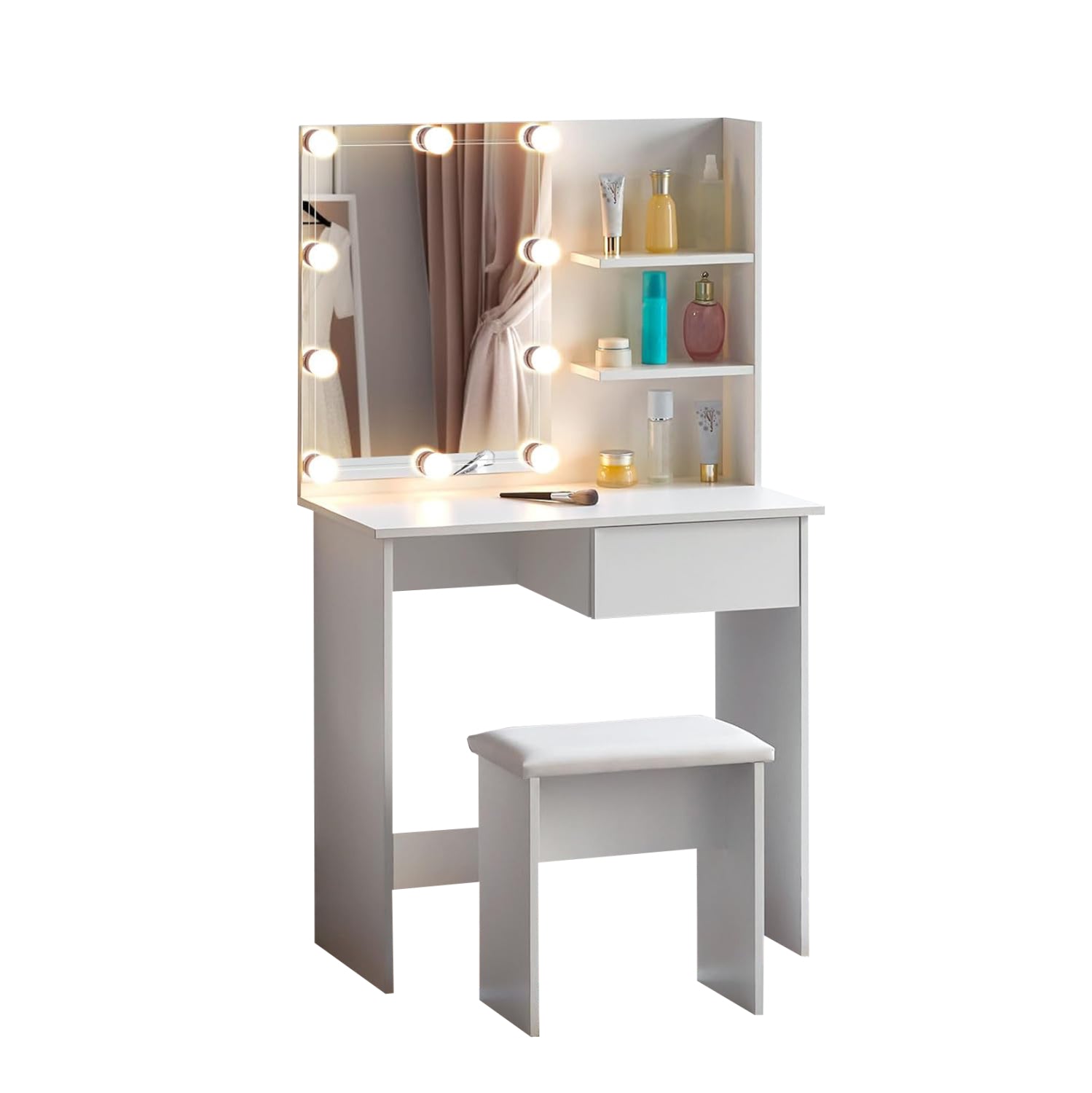 ΤΟΥΑΛΕΤΑ ΜΕ ΦΩΤΙΣΜΟ LED & ΡΑΦΙΑ LAURYN HM2501.03 ΜΕΛΑΜΙΝΗ ΣΕ ΛΕΥΚΟ 75x40x134.5Υεκ - Pakobazaar