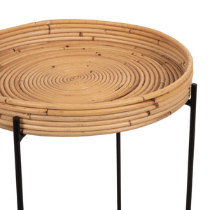 ΤΡΑΠΕΖΑΚΙ ΒΟΗΘΗΤΙΚΟ FLY HM7906 RATTAN ΦΥΣΙΚΟ ΧΡΩΜΑ-ΜΕΤΑΛΛΙΚΗ ΒΑΣΗ ΜΑΥΡΗ Φ40x53Yεκ. - Pakobazaar