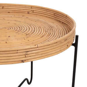 ΤΡΑΠΕΖΑΚΙ ΒΟΗΘΗΤΙΚΟ FLY HM7907 RATTAN ΦΥΣΙΚΟ ΧΡΩΜΑ-ΜΕΤΑΛΛΙΚΗ ΒΑΣΗ ΜΑΥΡΗ Φ50x40Υεκ. - Pakobazaar