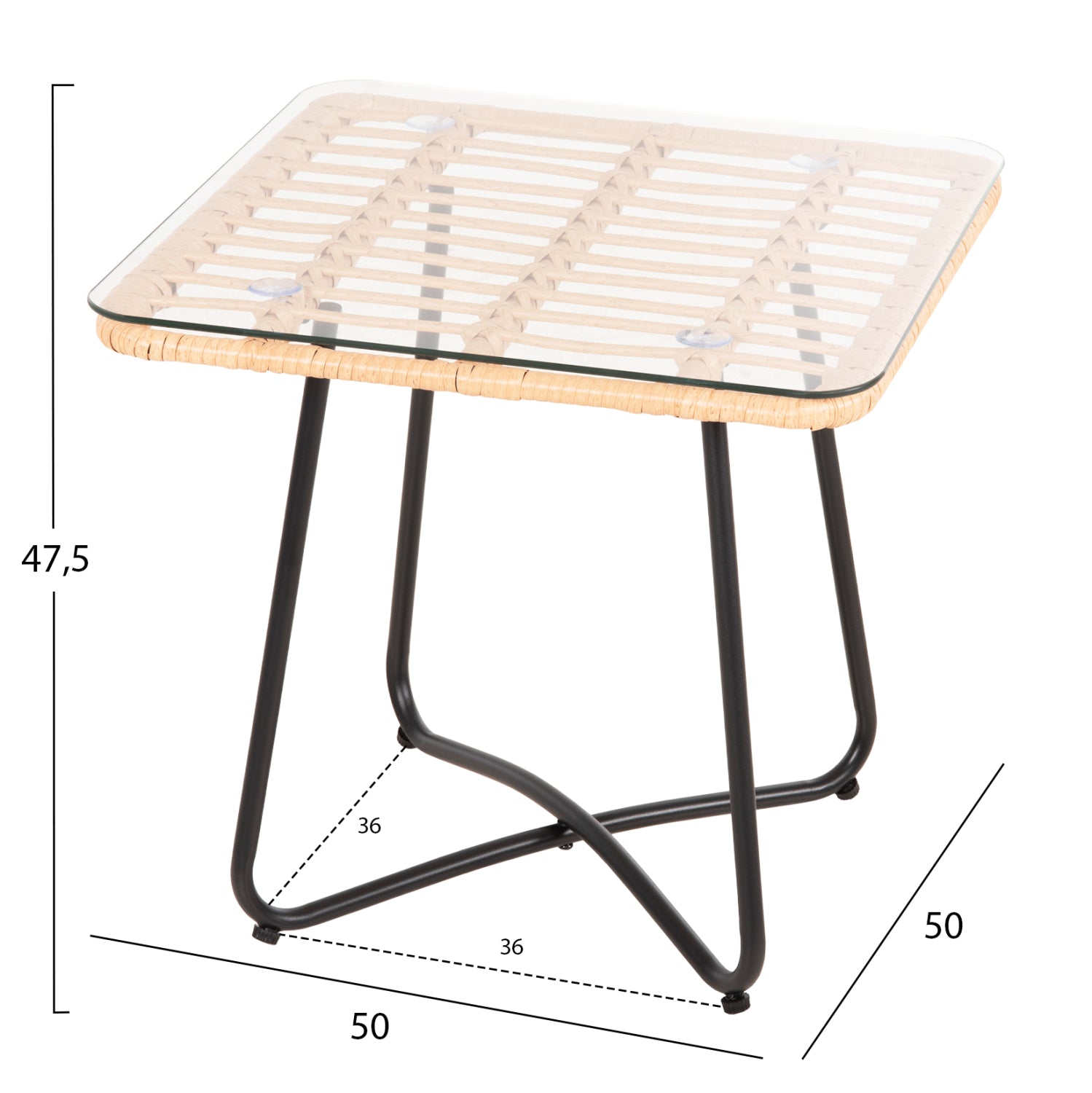 ΤΡΑΠΕΖΑΚΙ GERRY HM5717.11 ΜΕ WICKER ΜΠΕΖ-ΜΑΥΡΟ ΜΕΤΑΛ.ΣΚΕΛΕΤΟ 50x50x47,5Υεκ. - Pakobazaar