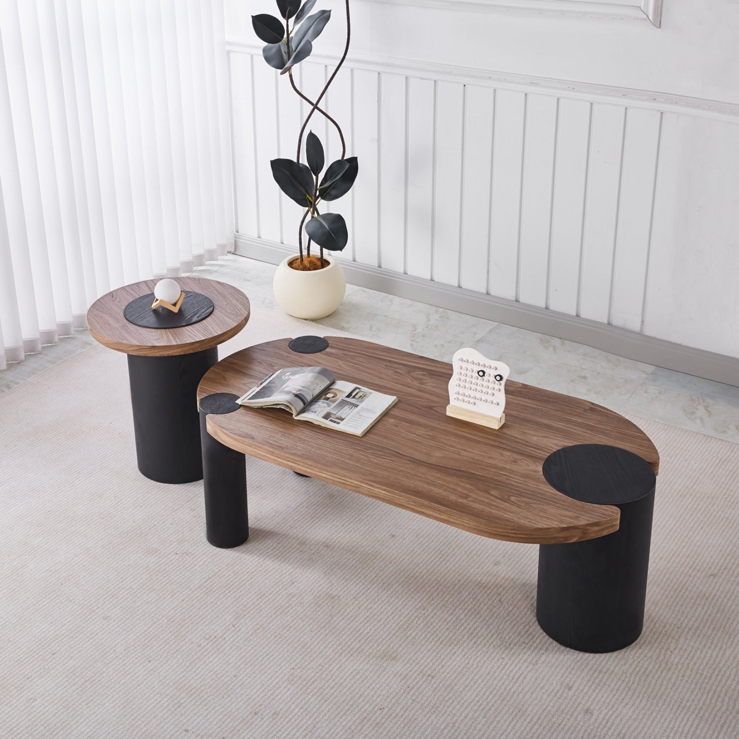 ΤΡΑΠΕΖΑΚΙ ΣΤΡΟΓΓΥΛΟ ΒΟΗΘΗΤΙKΟ OVALON HM18434.05 MDF TOP ΚΑΡΥΔΙ & ΒΑΣΗ ΜΑΥΡΗ Φ45x50Υεκ - Pakobazaar