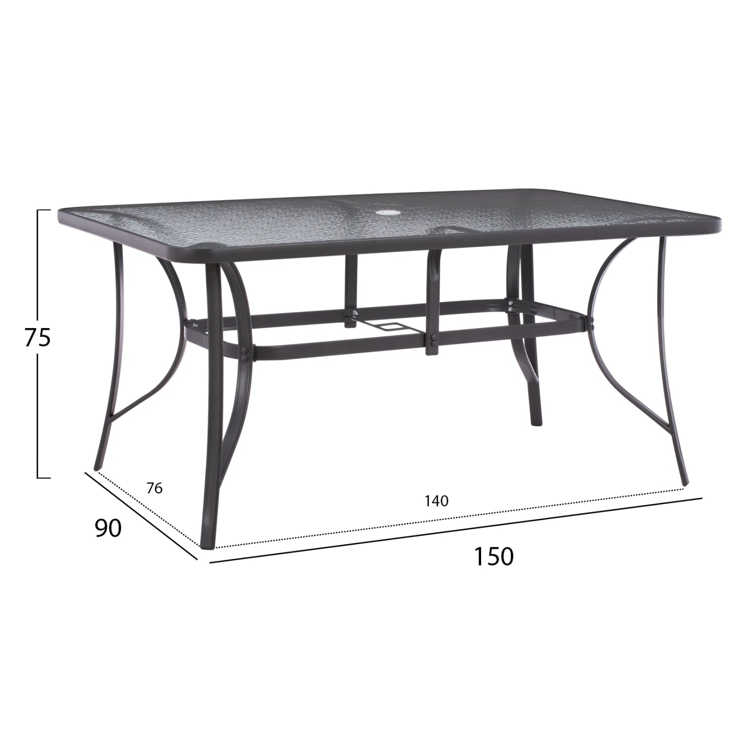 ΤΡΑΠΕΖΙ BRUNO 150X90Χ75Υεκ. ΜΕΤΑΛΛΙΚΟ ΟΡΘΟΓΩΝΙΟ ΓΚΡΙ ΜΕ ΤΡΥΠΑ ΟΜΠΡΕΛΑΣ Φ38  HM5145.11 - Pakobazaar