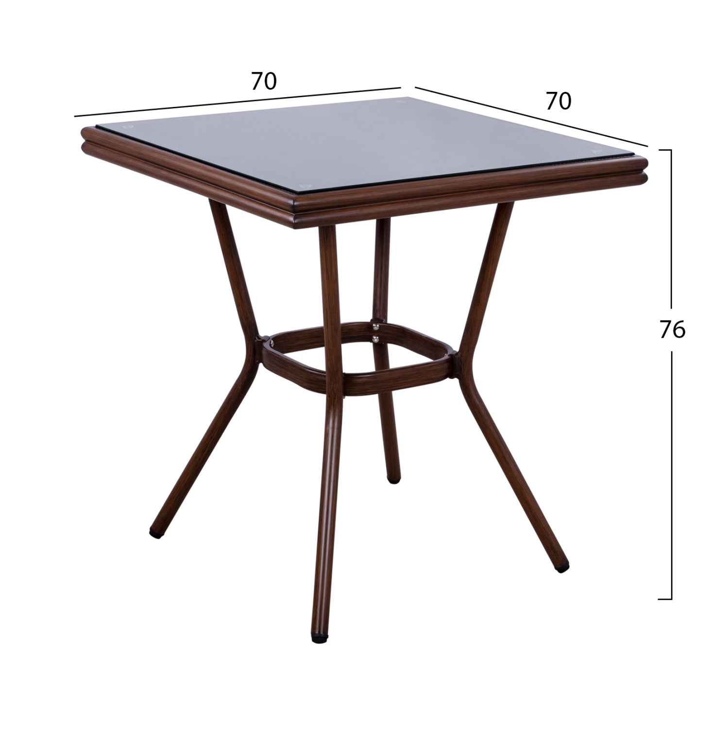 ΤΡΑΠΕΖΙ ΑΛΟΥΜΙΝΙΟΥ HARLOW 70X70X76  BAMBOO LOOK HM5568.03 ΚΑΦΕ ΜΕ ΓΥΑΛΙ - Pakobazaar