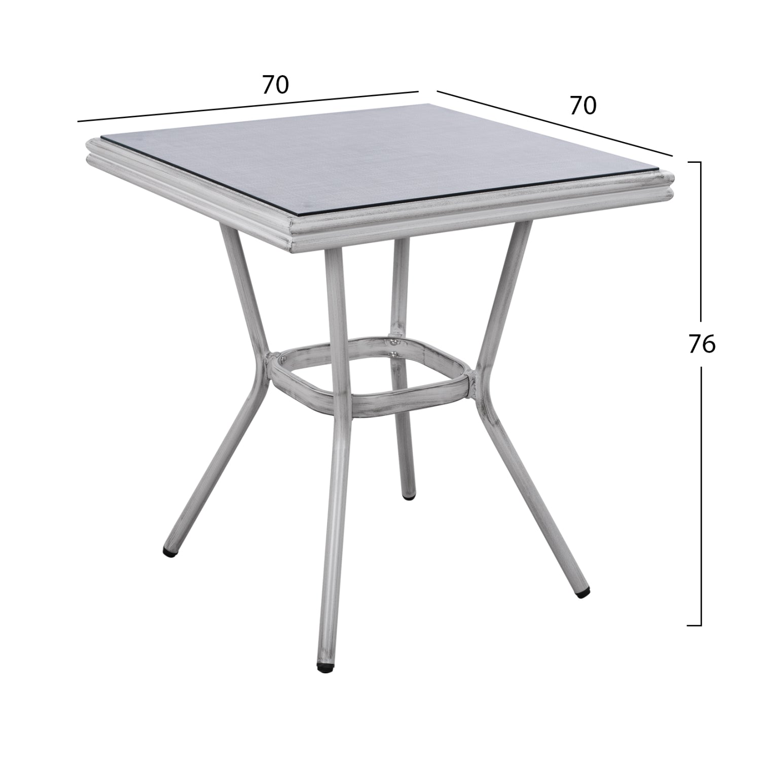 ΤΡΑΠΕΖΙ ΑΛΟΥΜΙΝΙΟΥ HARLOW 70X70X76 BAMBOO LOOK HM5568.01 ΛΕΥΚΗ ΠΑΤΙΝΑ ΜΕ ΓΥΑΛΙ - Pakobazaar