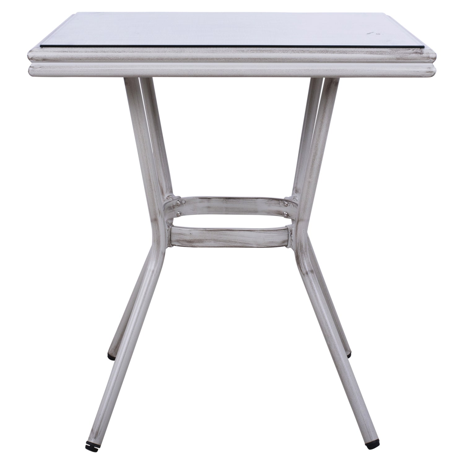 ΤΡΑΠΕΖΙ ΑΛΟΥΜΙΝΙΟΥ HARLOW 70X70X76 BAMBOO LOOK HM5568.01 ΛΕΥΚΗ ΠΑΤΙΝΑ ΜΕ ΓΥΑΛΙ - Pakobazaar