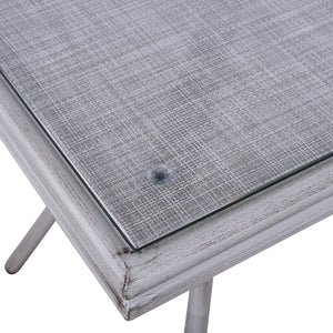 ΤΡΑΠΕΖΙ ΑΛΟΥΜΙΝΙΟΥ HARLOW 70X70X76 BAMBOO LOOK HM5568.01 ΛΕΥΚΗ ΠΑΤΙΝΑ ΜΕ ΓΥΑΛΙ - Pakobazaar