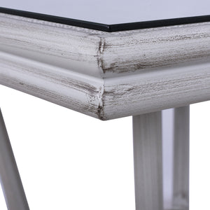 ΤΡΑΠΕΖΙ ΑΛΟΥΜΙΝΙΟΥ HARLOW 70X70X76 BAMBOO LOOK HM5568.01 ΛΕΥΚΗ ΠΑΤΙΝΑ ΜΕ ΓΥΑΛΙ - Pakobazaar