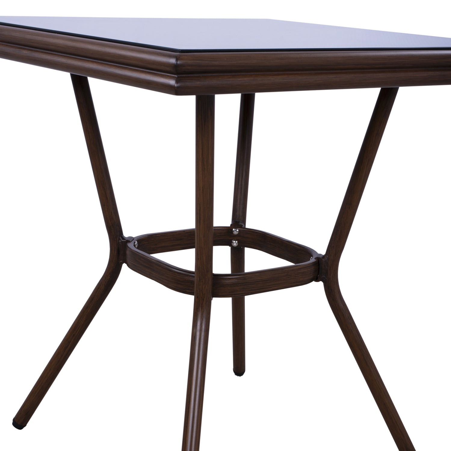 ΤΡΑΠΕΖΙ ΑΛΟΥΜΙΝΙΟΥ HARLOW 70X70X76  BAMBOO LOOK HM5568.03 ΚΑΦΕ ΜΕ ΓΥΑΛΙ - Pakobazaar