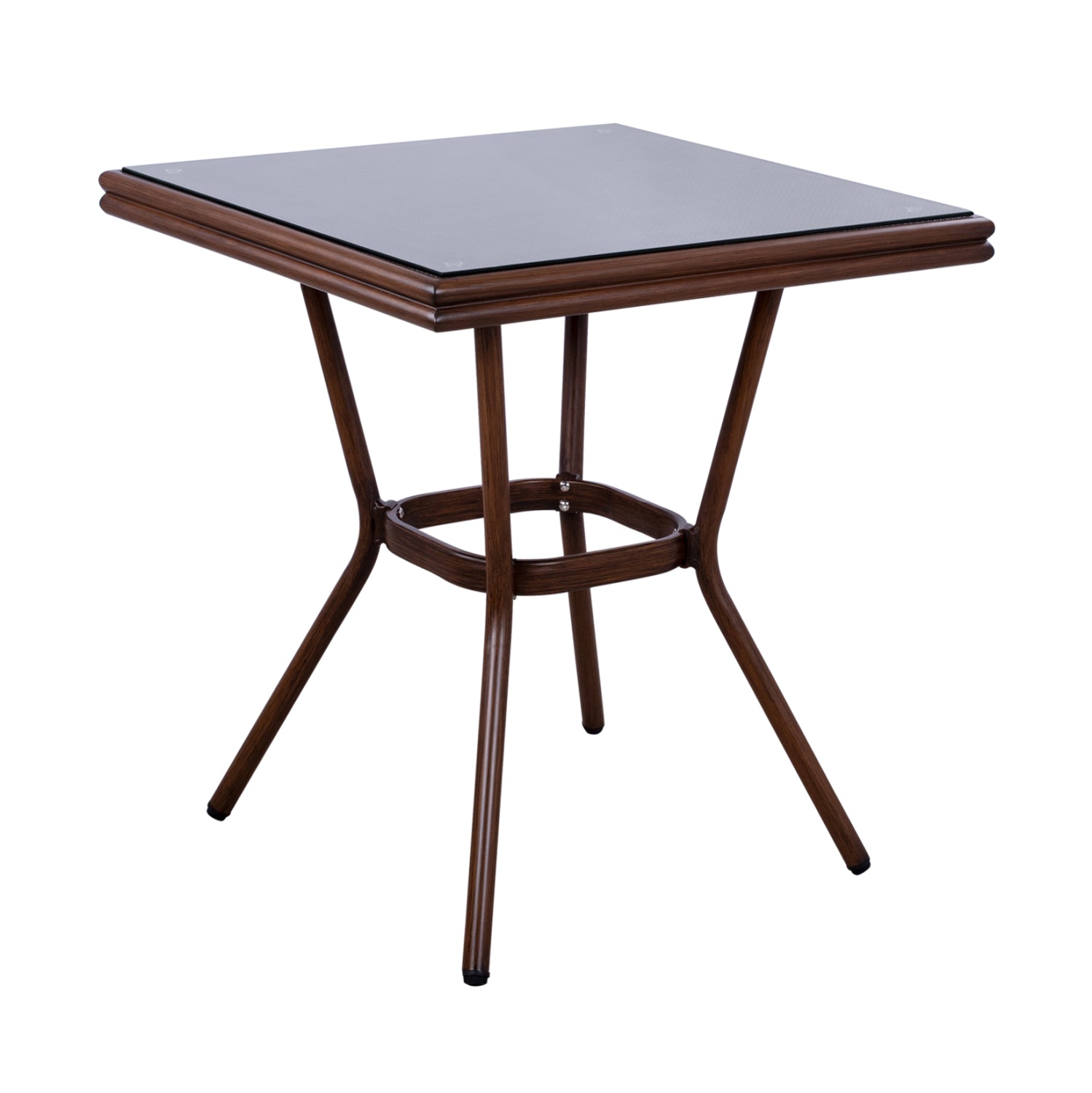 ΤΡΑΠΕΖΙ ΑΛΟΥΜΙΝΙΟΥ HARLOW 70X70X76  BAMBOO LOOK HM5568.03 ΚΑΦΕ ΜΕ ΓΥΑΛΙ - Pakobazaar