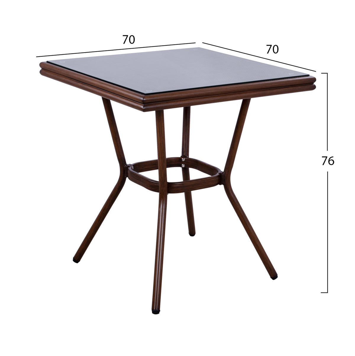 ΤΡΑΠΕΖΙ ΑΛΟΥΜΙΝΙΟΥ HARLOW 70X70X76Υ ΜΕ ΟΨΗ BAMBOO HM5568.03 ΚΑΦΕ ΜΕ ΓΥΑΛΙ - Pakobazaar