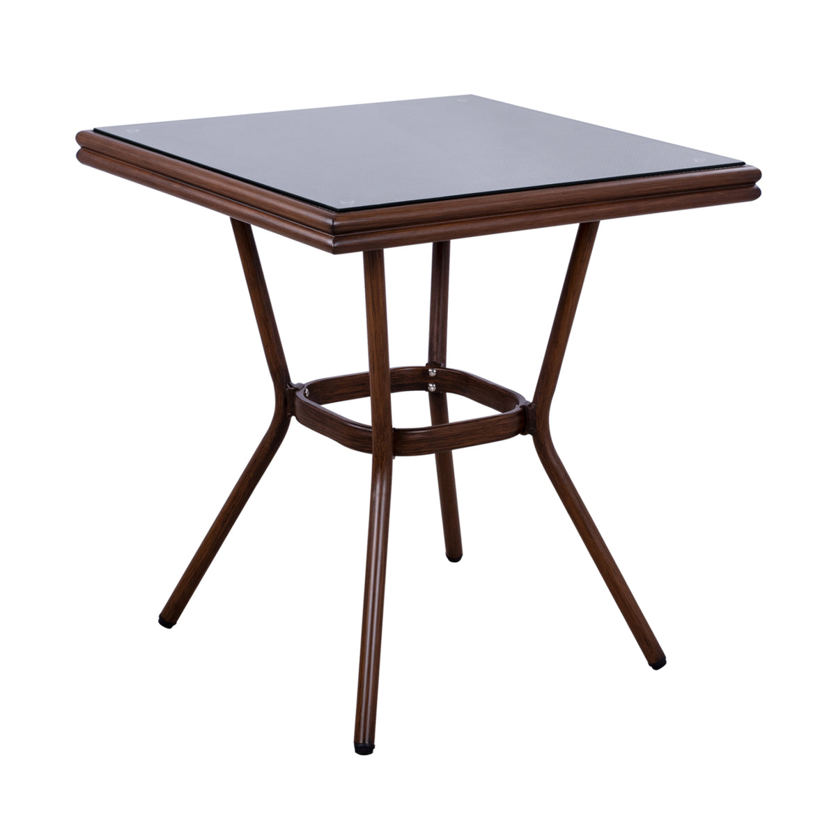 ΤΡΑΠΕΖΙ ΑΛΟΥΜΙΝΙΟΥ HARLOW 70X70X76Υ ΜΕ ΟΨΗ BAMBOO HM5568.03 ΚΑΦΕ ΜΕ ΓΥΑΛΙ - Pakobazaar