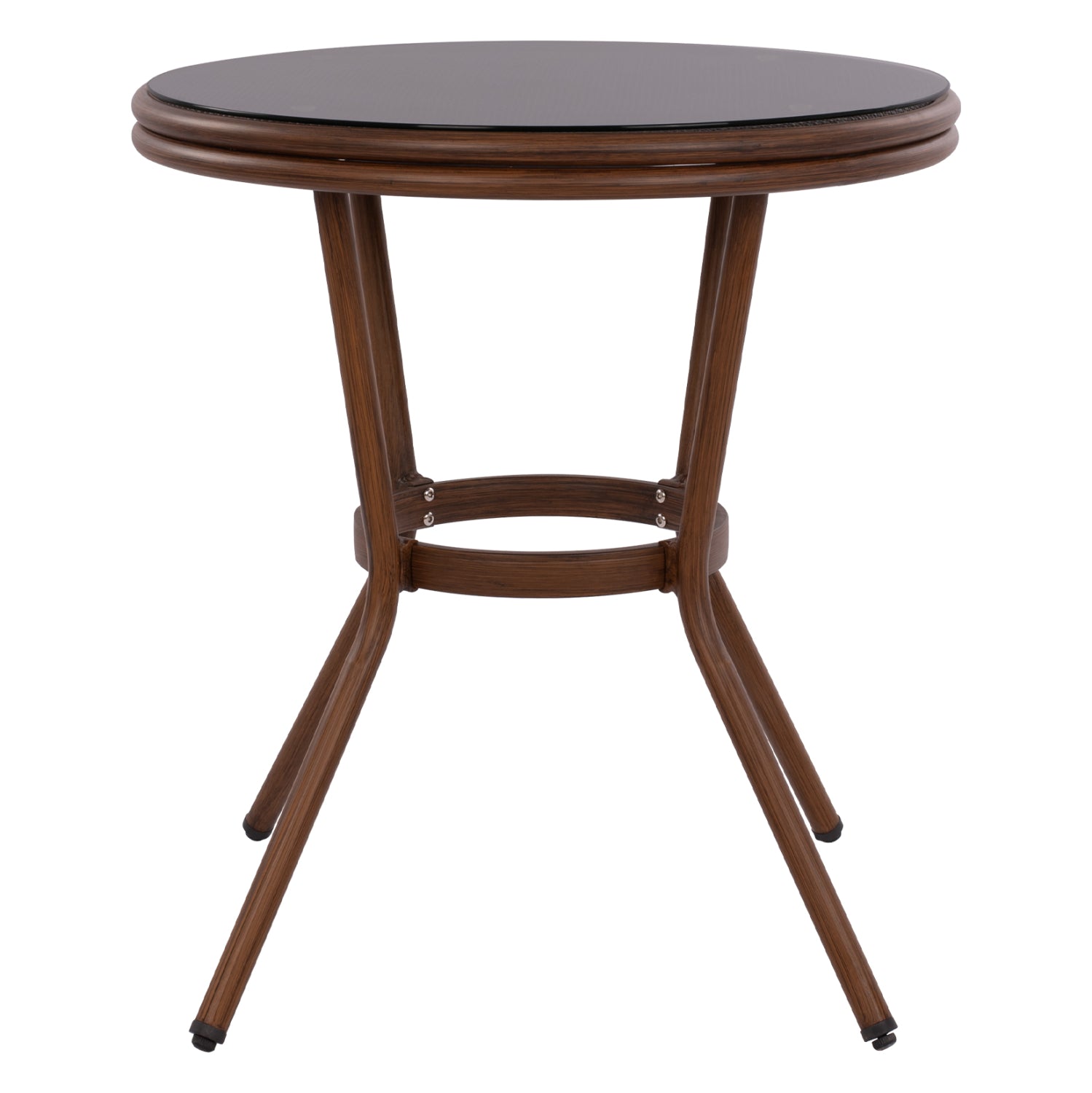ΤΡΑΠΕΖΙ ΑΛΟΥΜΙΝΙΟΥ MOSES Φ70x76 εκ. BAMBOO LOOK HM5532.03 ΚΑΦΕ ΜΕ ΓΥΑΛΙ - Pakobazaar