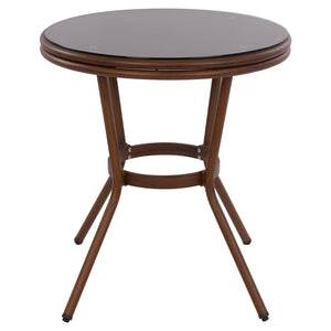 ΤΡΑΠΕΖΙ ΑΛΟΥΜΙΝΙΟΥ MOSES Φ70x76 εκ. BAMBOO LOOK HM5532.03 ΚΑΦΕ ΜΕ ΓΥΑΛΙ - Pakobazaar