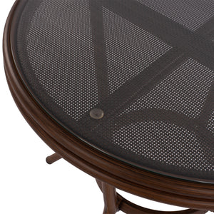 ΤΡΑΠΕΖΙ ΑΛΟΥΜΙΝΙΟΥ MOSES Φ70x76 εκ. BAMBOO LOOK HM5532.03 ΚΑΦΕ ΜΕ ΓΥΑΛΙ - Pakobazaar