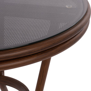 ΤΡΑΠΕΖΙ ΑΛΟΥΜΙΝΙΟΥ MOSES Φ70x76 εκ. BAMBOO LOOK HM5532.03 ΚΑΦΕ ΜΕ ΓΥΑΛΙ - Pakobazaar