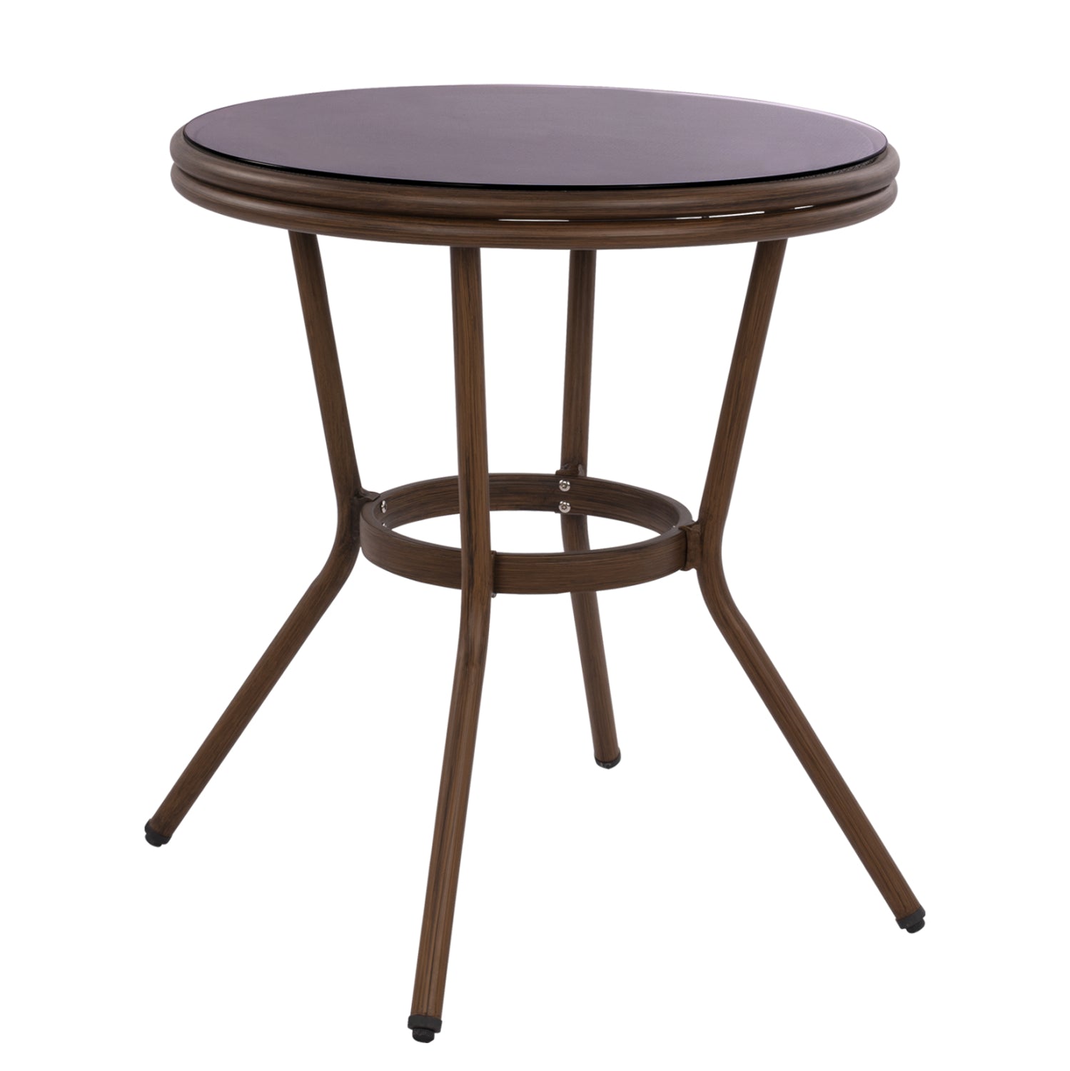 ΤΡΑΠΕΖΙ ΑΛΟΥΜΙΝΙΟΥ MOSES Φ70x76 εκ. BAMBOO LOOK HM5532.03 ΚΑΦΕ ΜΕ ΓΥΑΛΙ - Pakobazaar