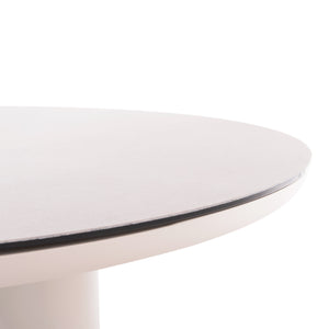 ΤΡΑΠΕΖΙ ΑΛΟΥΜΙΝΙΟΥ DOSUN HM6201.02 ΚΡΕΜ ΣΚΕΛΕΤΟΣ-3D PRINT ΓΥΑΛΙ-ΚΕΡΑΜΙΚΟ LOOK Φ120εκ - Pakobazaar