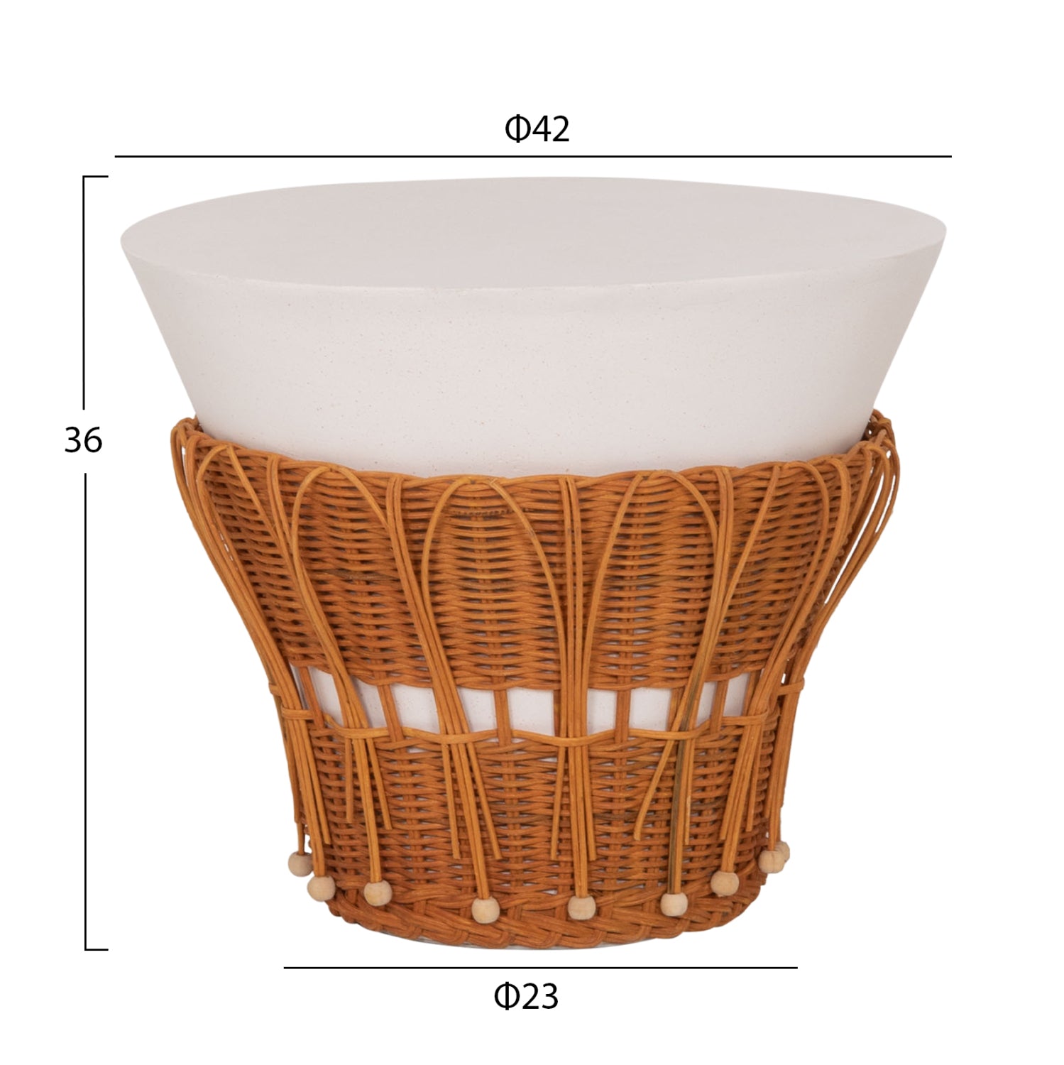 ΤΡΑΠΕΖΙ ΒΟΗΘΗΤΙΚΟ PERRAL HM18164.02S FIBER CEMENT ΛΕΥΚΟ-ΦΥΣΙΚΟ RATTAN--Φ42x36Υεκ - Pakobazaar