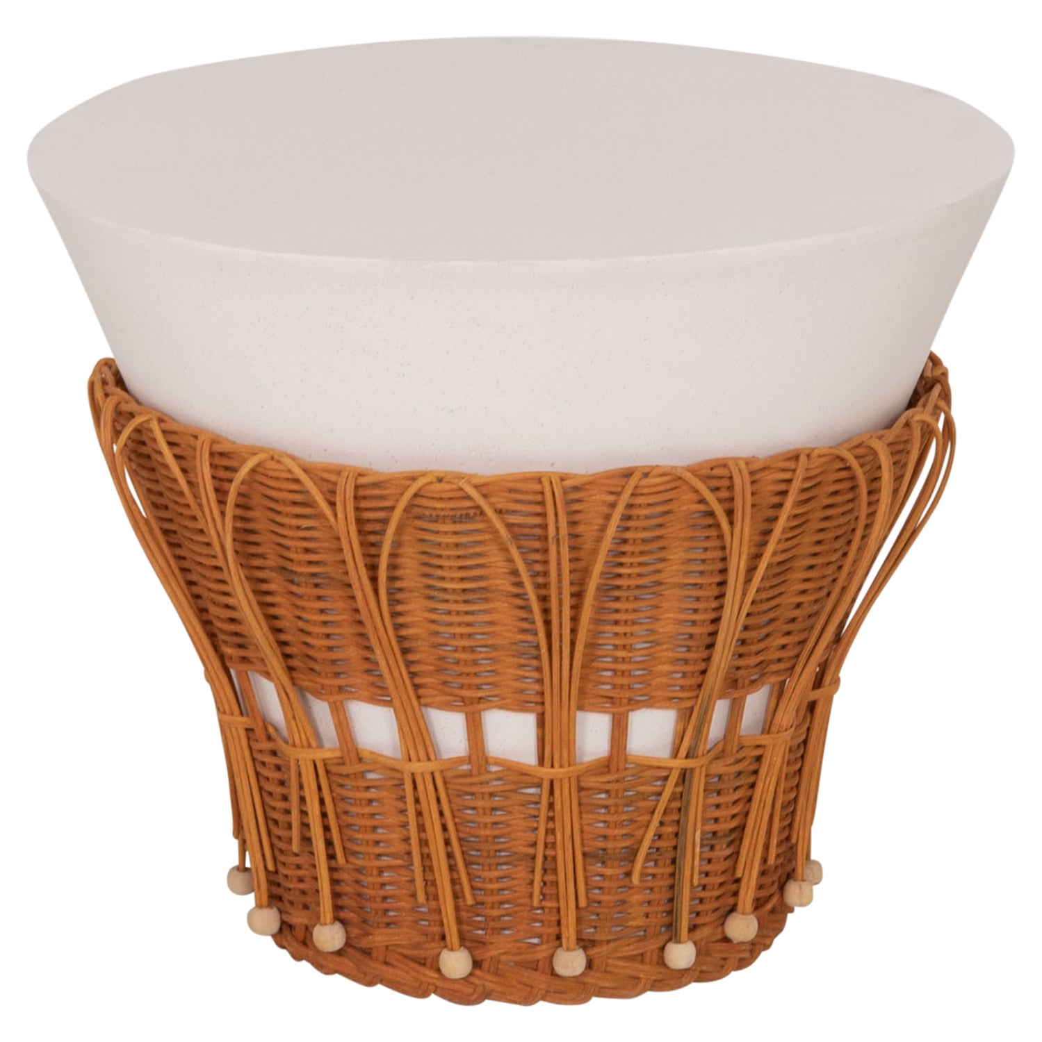 ΤΡΑΠΕΖΙ ΒΟΗΘΗΤΙΚΟ PERRAL HM18164.02S FIBER CEMENT ΛΕΥΚΟ-ΦΥΣΙΚΟ RATTAN--Φ42x36Υεκ - Pakobazaar