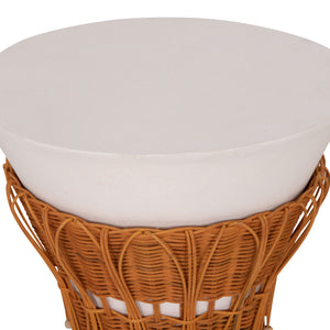 ΤΡΑΠΕΖΙ ΒΟΗΘΗΤΙΚΟ PERRAL HM18164.02S FIBER CEMENT ΛΕΥΚΟ-ΦΥΣΙΚΟ RATTAN--Φ42x36Υεκ - Pakobazaar