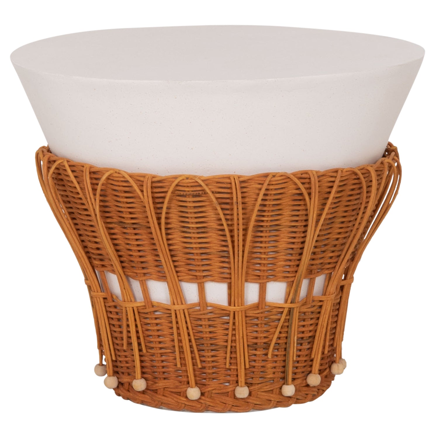 ΤΡΑΠΕΖΙ ΒΟΗΘΗΤΙΚΟ PERRAL HM18164.02S FIBER CEMENT ΛΕΥΚΟ-ΦΥΣΙΚΟ RATTAN--Φ42x36Υεκ - Pakobazaar
