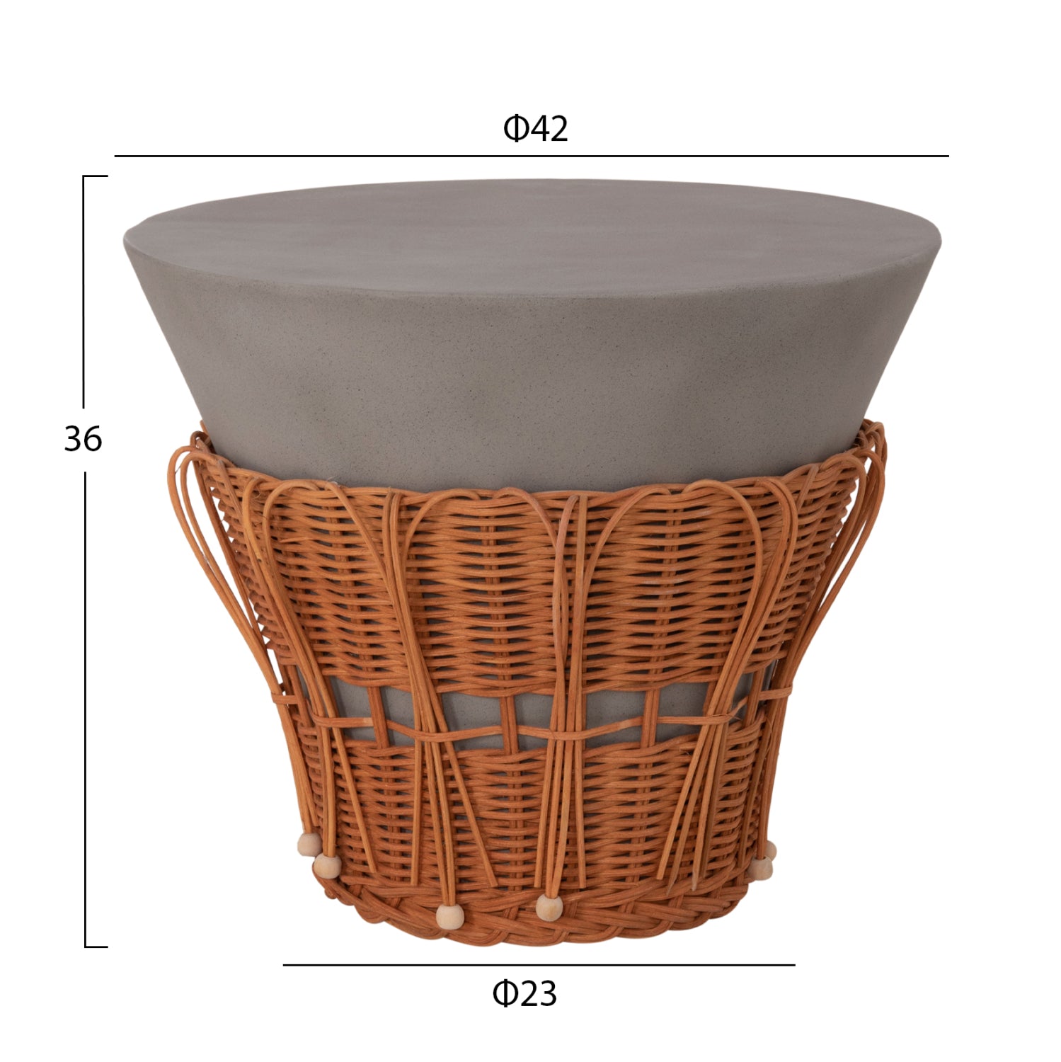 ΤΡΑΠΕΖΙ ΒΟΗΘΗΤΙΚΟ PERRAL HM18164.03S FIBER CEMENT ΓΚΡΙ-ΦΥΣΙΚΟ RATTAN--Φ42x36Υεκ - Pakobazaar