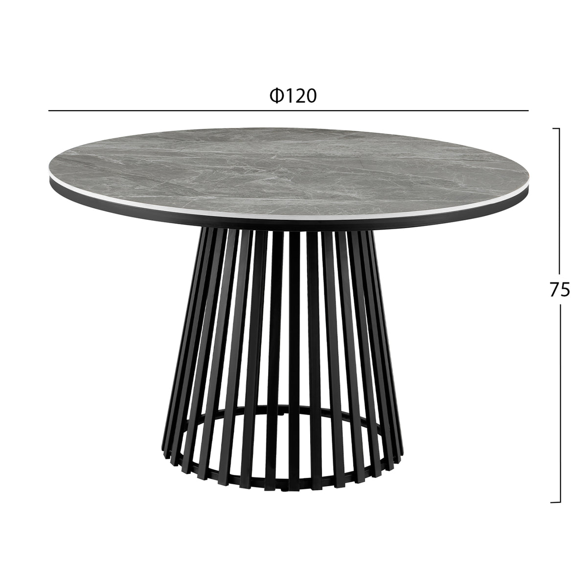 ΤΡΑΠΕΖΙ CHARM HM18465.03 SINTERED STONE ΣΕ ΓΚΡΙ ΜΑΡΜΑΡΟ--ΜΑΥΡΗ ΒΑΣΗ Φ120x75Υεκ - Pakobazaar