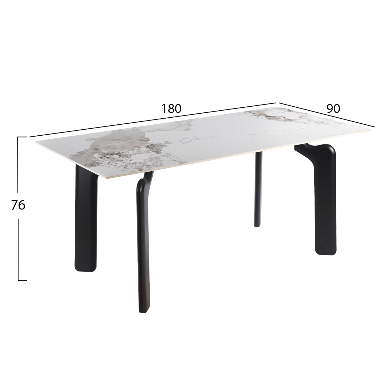 ΤΡΑΠΕΖΙ DALLE HM18479.03 MDF TOP ΟΨΗ ΜΑΡΜΑΡΟΥ-ΜΕΤΑΛ.ΠΟΔΙΑ ΣΕ ΜΑΥΡΟ 180x90x76Υεκ - Pakobazaar