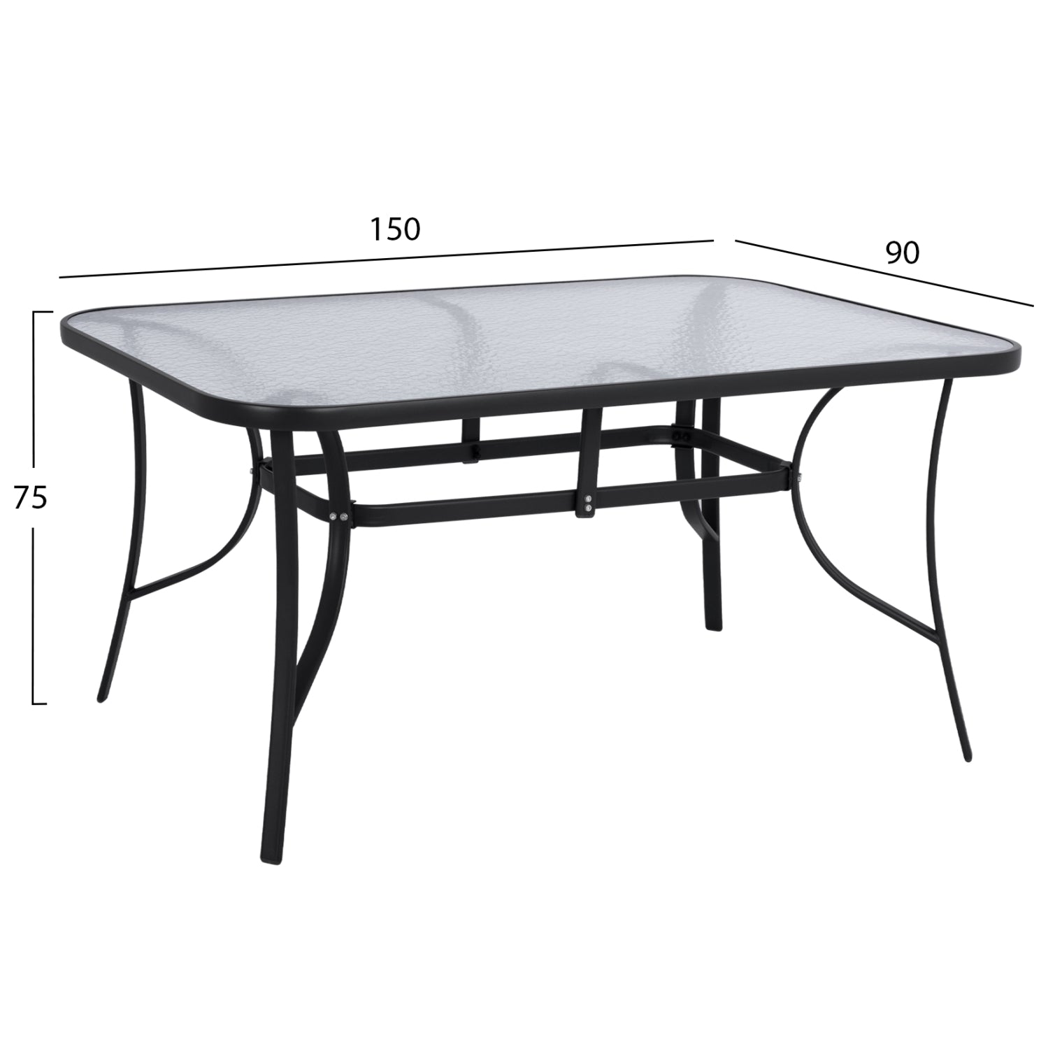 ΤΡΑΠΕΖΙ BRUNO 150X90Χ72Υεκ. ΜΕΤΑΛΛΙΚΟ ΜΑΥΡΟ ΜΕ ΓΥΑΛΙΝΗ ΕΠΙΦΑΝΕΙΑ HM5145.03 - Pakobazaar