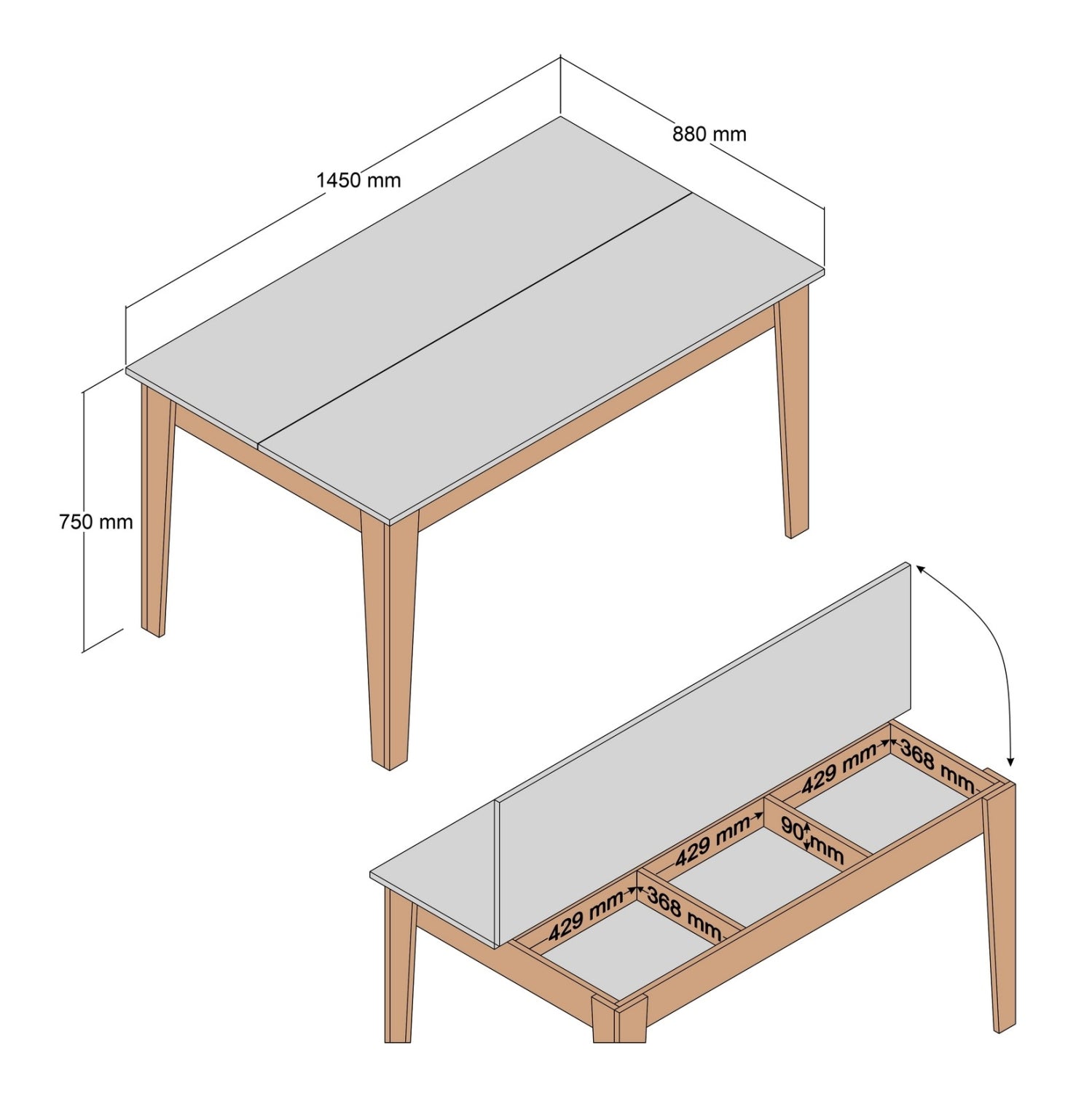ΤΡΑΠΕΖΙ STANDARD HM9507.03 ΜΕΛΑΜΙΝΗ ΚΑΡΥΔΙ-ΛΕΥΚΟ ΜΑΡΜΑΡΟ ΜΕ ΑΠΟΘ.ΧΩΡΟ 145x88x75Yεκ. - Pakobazaar