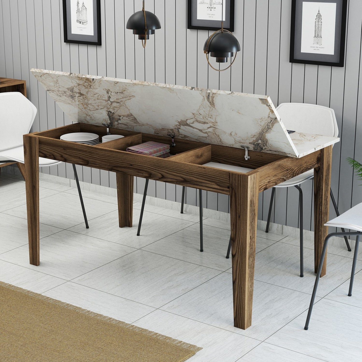 ΤΡΑΠΕΖΙ STANDARD HM9507.03 ΜΕΛΑΜΙΝΗ ΚΑΡΥΔΙ-ΛΕΥΚΟ ΜΑΡΜΑΡΟ ΜΕ ΑΠΟΘ.ΧΩΡΟ 145x88x75Yεκ. - Pakobazaar