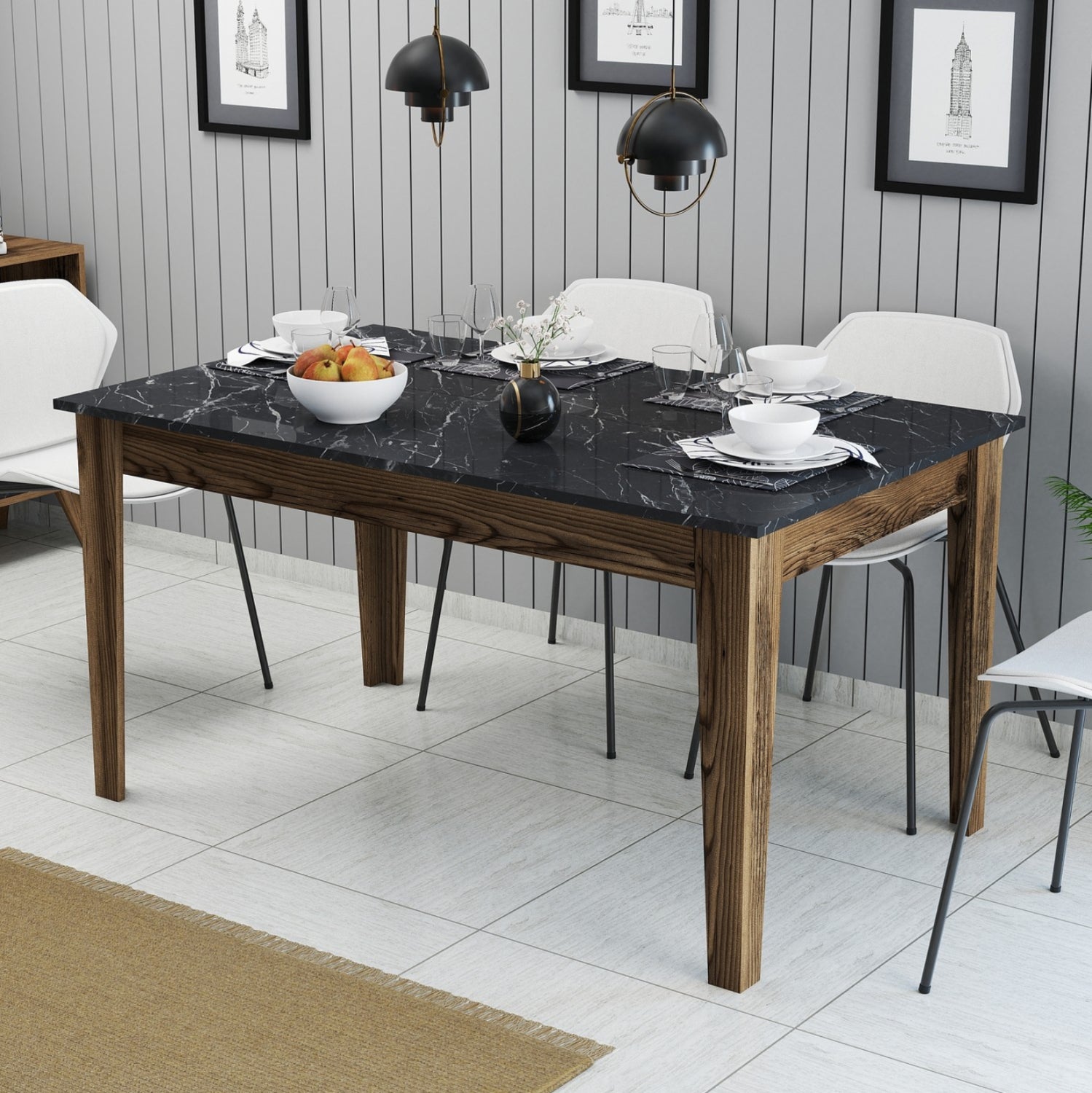 ΤΡΑΠΕΖΙ STANDARD HM9507.05 ΜΕΛΑΜΙΝΗ ΚΑΡΥΔΙ-ΜΑΥΡΟ ΜΑΡΜΑΡΟ ΜΕ ΑΠΟΘ.ΧΩΡΟ 145x88x75Yεκ. - Pakobazaar