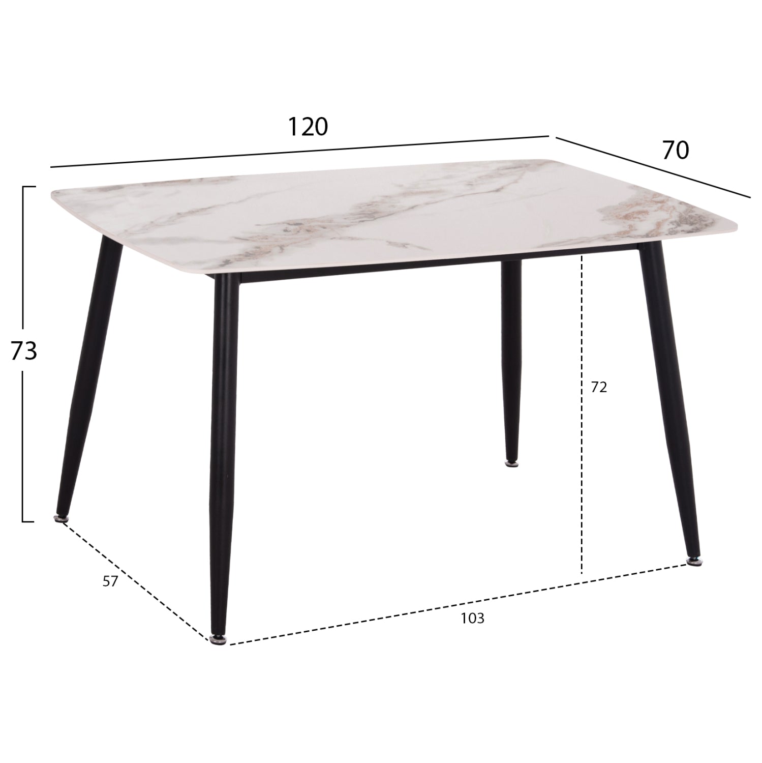 ΤΡΑΠΕΖΙ RAVEN HM9854.04 ΚΕΡΑΜΙΚΟ TOP ΜΕ ΟΨΗ ΜΑΡΜΑΡΟΥ τ.CALACATTA 120x70x73Υεκ. - Pakobazaar