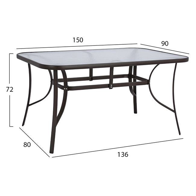 ΤΡΑΠΕΖΙ BRUNO 150X90Χ72Υεκ. ΚΑΦΕ ΜΕΤΑΛΛΙΚΟ ΜΕ ΓΥΑΛΙΝΗ ΕΠΙΦΑΝΕΙΑ HM5145.02 - Pakobazaar