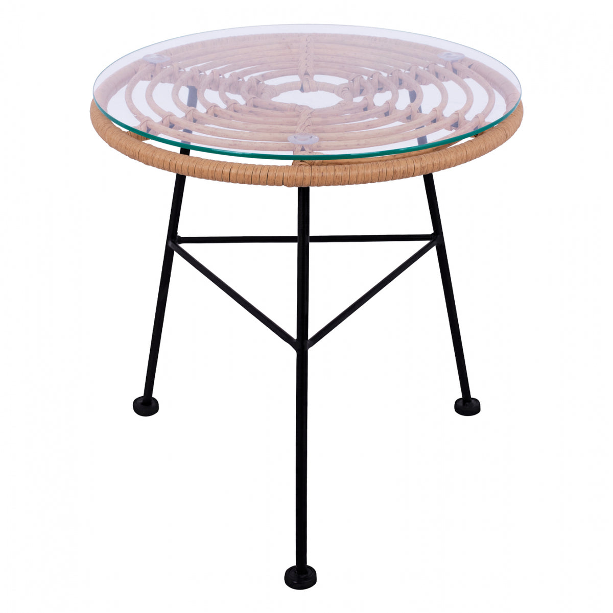 ΤΡΑΠΕΖΙ ΜΕΤΑΛΛΙΚΟ ALLEGRA HM5459 ΜΕ WICKER ΜΠΕΖ ΚΑΙ ΓΥΑΛΙ Φ45Χ46Υεκ. - Pakobazaar