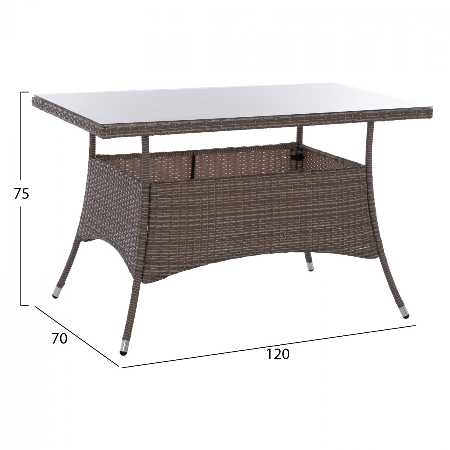 ΤΡΑΠΕΖΙ ΜΕΤΑΛΛΙΚΟ MILITARY RATTAN ΓΚΡΙ HM5141.31 120x70x75Υ εκ. - Pakobazaar