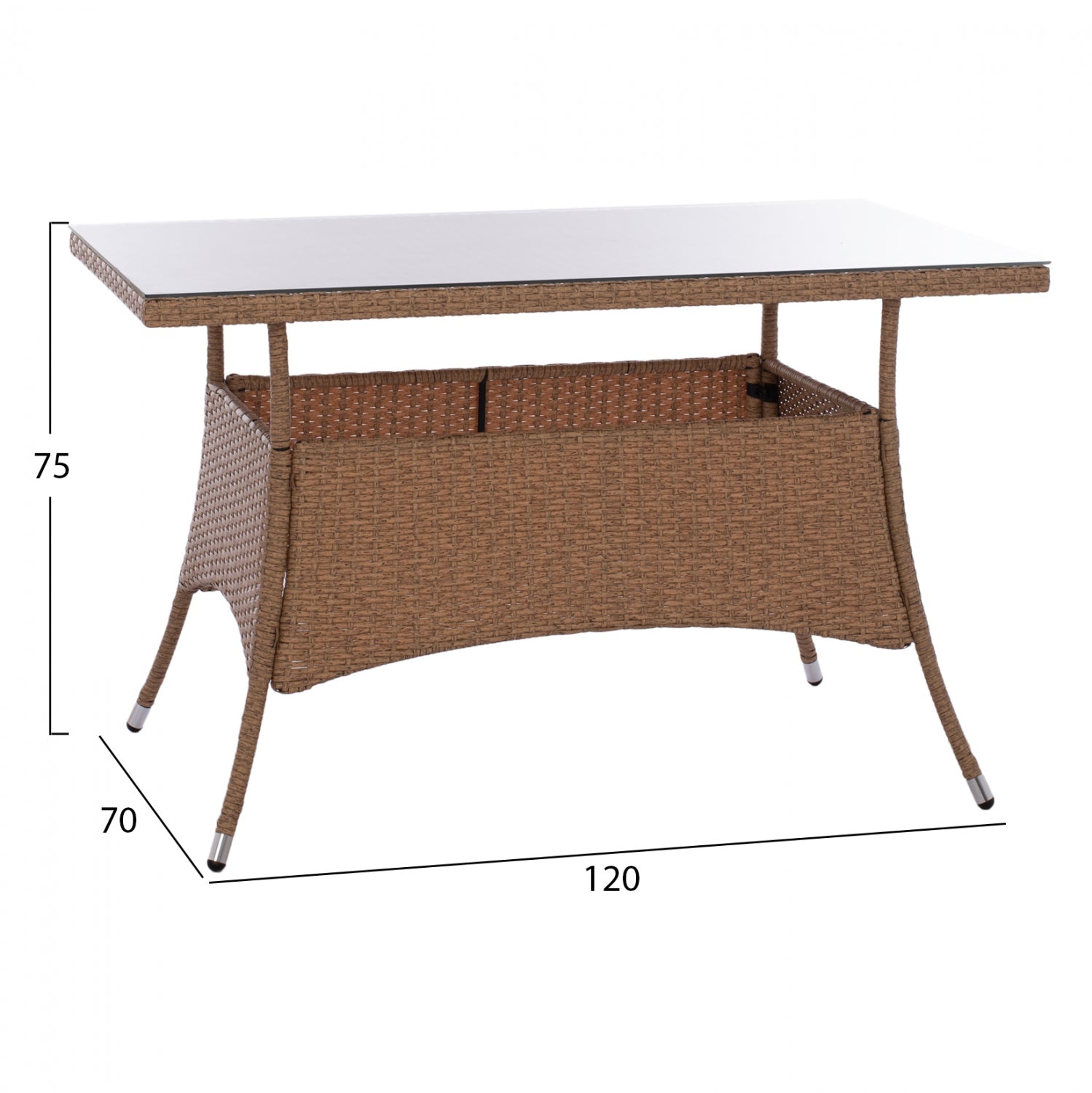 ΤΡΑΠΕΖΙ ΜΕΤΑΛΛΙΚΟ MILITARY RATTAN ΜΠΕΖ ΚΑΦΕ HM5141.32 120x70x75Υ εκ. - Pakobazaar