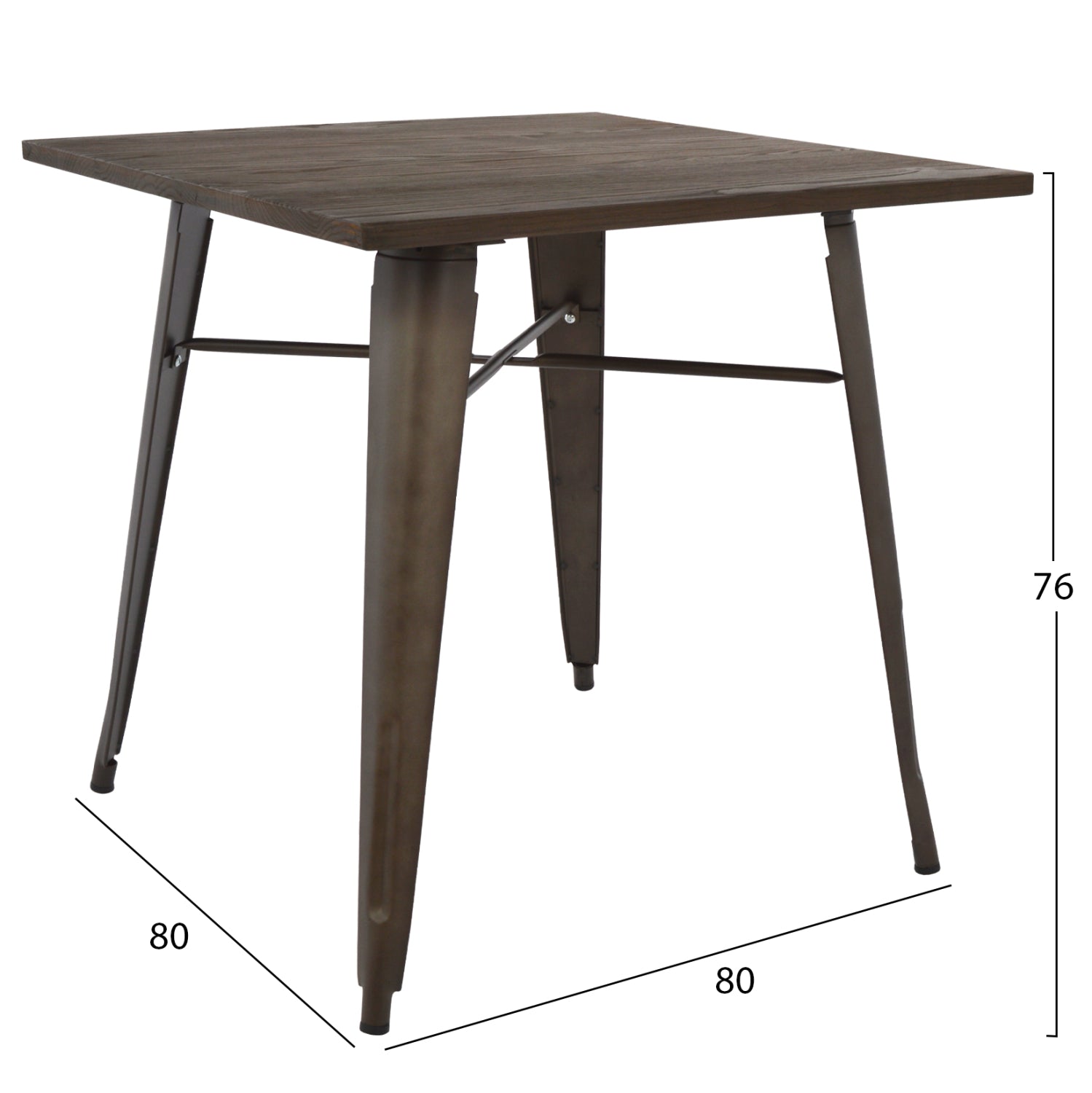 ΤΡΑΠΕΖΙ ΜΕΤΑΛΛΙΚΟ ΣΕ ΧΡΩΜΑ RUSTY ΚΑΙ ΞΥΛΟ HM0611.04 80x80x76εκ - Pakobazaar