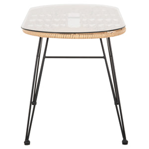 ΤΡΑΠΕΖΙ ΟΒΑΛ ΧΑΜΗΛΟ ALLEGRA HM5695.11 ΜΠΕΖ WICKER-ΜΑΥΡΟ ΜΕΤΑΛΛΟ 100x45x51,5Υεκ. - Pakobazaar