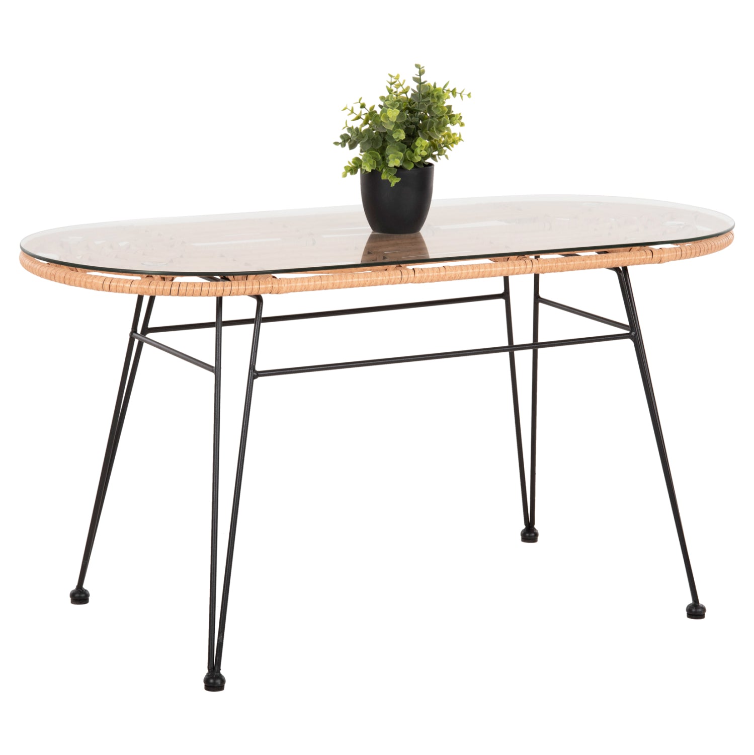 ΤΡΑΠΕΖΙ ΟΒΑΛ ΧΑΜΗΛΟ ALLEGRA HM5695.11 ΜΠΕΖ WICKER-ΜΑΥΡΟ ΜΕΤΑΛΛΟ 100x45x51,5Υεκ. - Pakobazaar