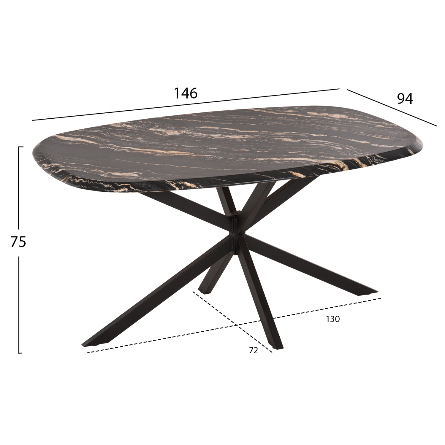 ΤΡΑΠΕΖΙ ΟΒΑΛ RODDEN HM11903.02 ΜΕ WERZALIT BLACK/GOLD MARBLE-ΜΑΥΡΗ ΒΑΣΗ 146x94x75Υεκ - Pakobazaar
