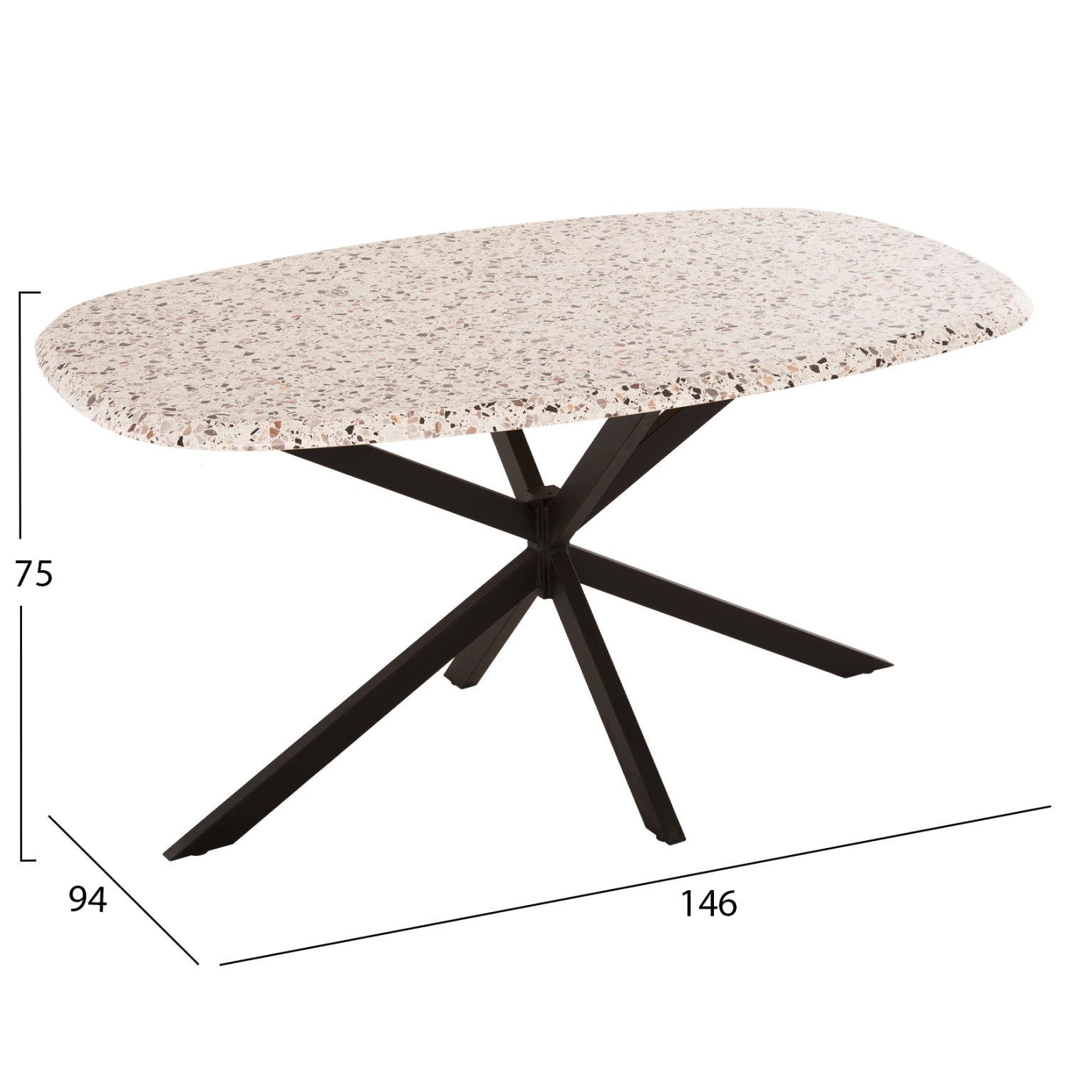 ΤΡΑΠΕΖΙ ΟΒΑΛ RODDEN HM11903.03 ΜΕ WERZALIT TERRAZZO-ΜΑΥΡΗ ΧΙΑΣΤΙ ΒΑΣΗ 146x94x75Υεκ - Pakobazaar