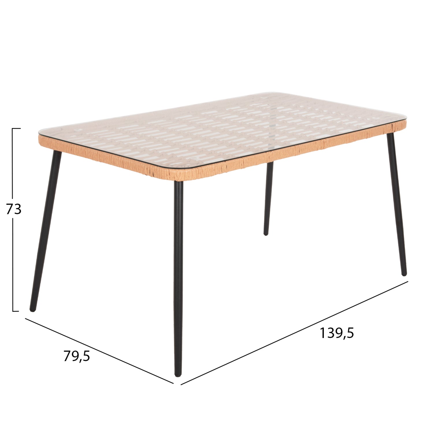 ΤΡΑΠΕΖΙ ΟΡΘΟΓΩΝΙΟ ALLEGRA HM5537.11 ΜΕΤΑΛ.ΜΑΥΡΟ-P.E. RATTAN ΦΥΣΙΚΟ 139,5x79,5x73Υεκ. - Pakobazaar