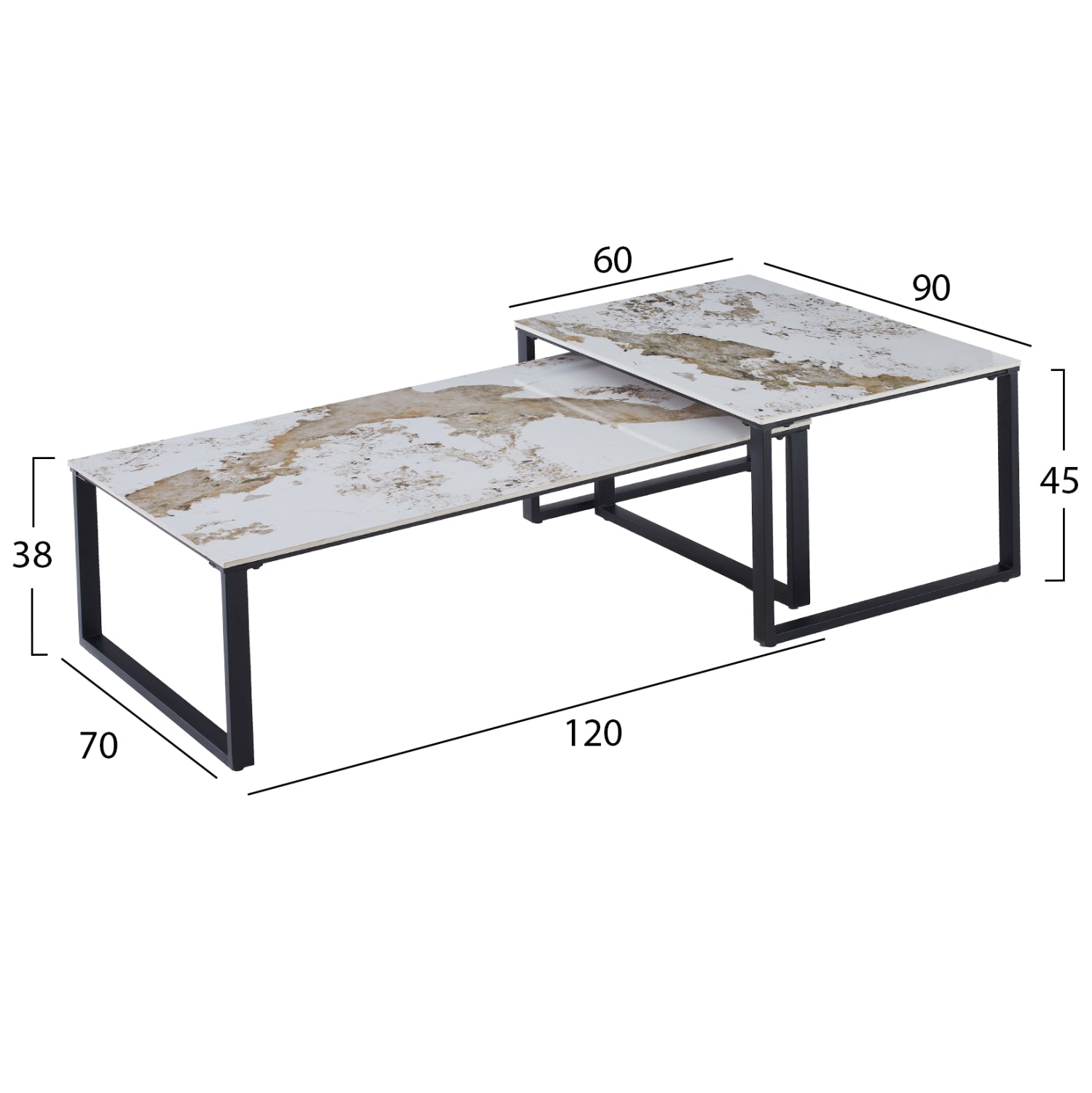 ΤΡΑΠΕΖΙ ΣΑΛΟΝΙΟΥ 2ΤΜΧ TERREN HM18365.01 ΜΕΤΑΛΛΟ--SINTERED STONE PANDORA 120x70x45Υεκ - Pakobazaar