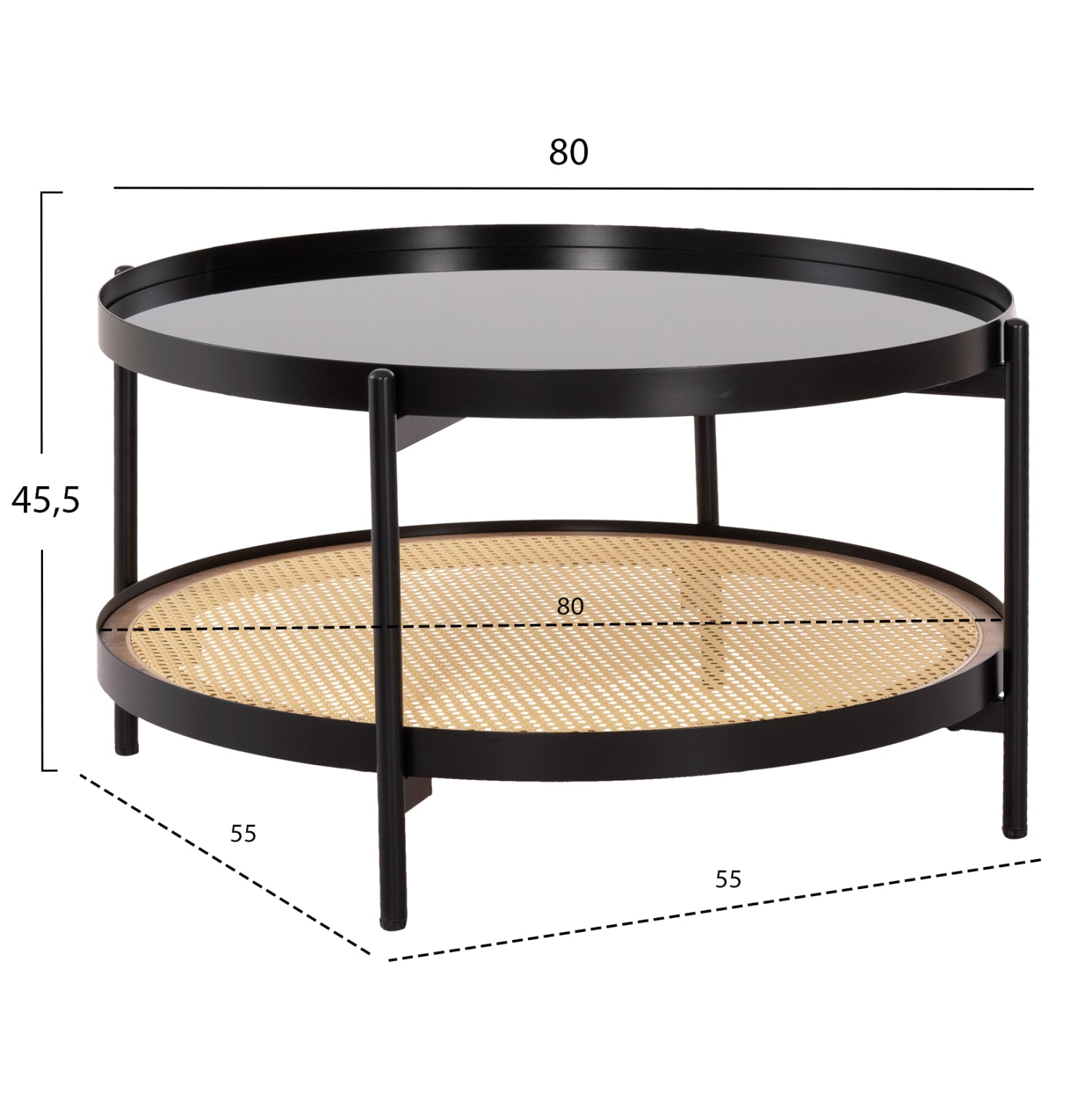 ΤΡΑΠΕΖΙ ΣΑΛΟΝΙΟΥ SEITZ HM18030 ΓΥΑΛΙ TOP-ΜΕΤΑΛΛΟ-RATTAN ΣΕ ΦΥΣΙΚΟ Φ80x45Υεκ. - Pakobazaar