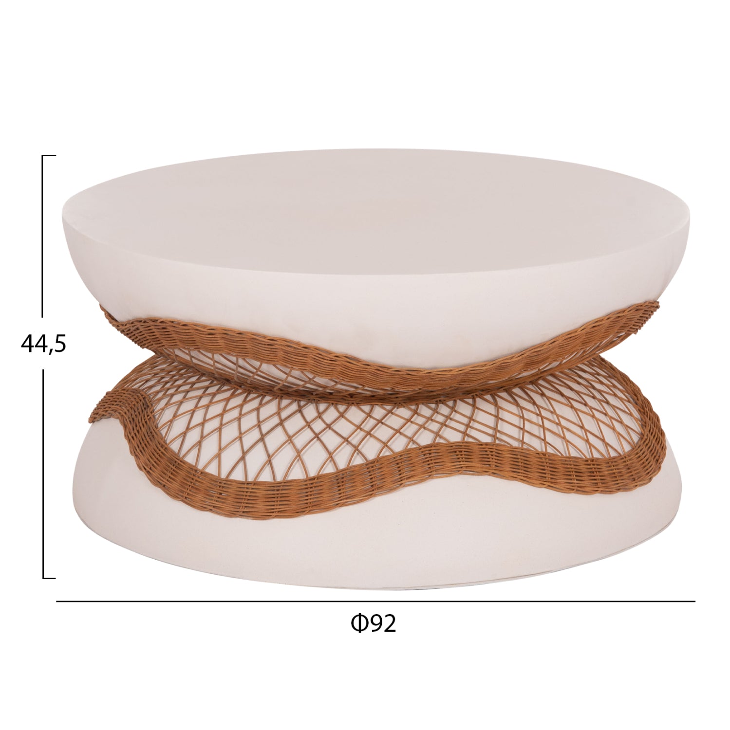 ΤΡΑΠΕΖΙ ΣΑΛΟΝΙΟΥ ANNA HM18157.02 FIBER CEMENT ΛΕΥΚΟ-ΦΥΣΙΚΟ RATTAN--Φ92x44.5Υεκ - Pakobazaar