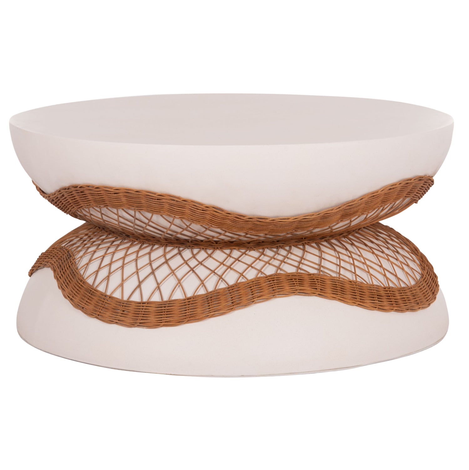 ΤΡΑΠΕΖΙ ΣΑΛΟΝΙΟΥ ANNA HM18157.02 FIBER CEMENT ΛΕΥΚΟ-ΦΥΣΙΚΟ RATTAN--Φ92x44.5Υεκ - Pakobazaar