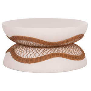ΤΡΑΠΕΖΙ ΣΑΛΟΝΙΟΥ ANNA HM18157.02 FIBER CEMENT ΛΕΥΚΟ-ΦΥΣΙΚΟ RATTAN--Φ92x44.5Υεκ - Pakobazaar
