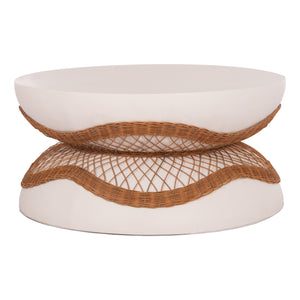 ΤΡΑΠΕΖΙ ΣΑΛΟΝΙΟΥ ANNA HM18157.02 FIBER CEMENT ΛΕΥΚΟ-ΦΥΣΙΚΟ RATTAN--Φ92x44.5Υεκ - Pakobazaar